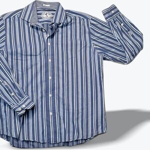 Bugatchi Uomo Mens Button Down Shirt Flipped Cuff Long Sleeve Striped XL